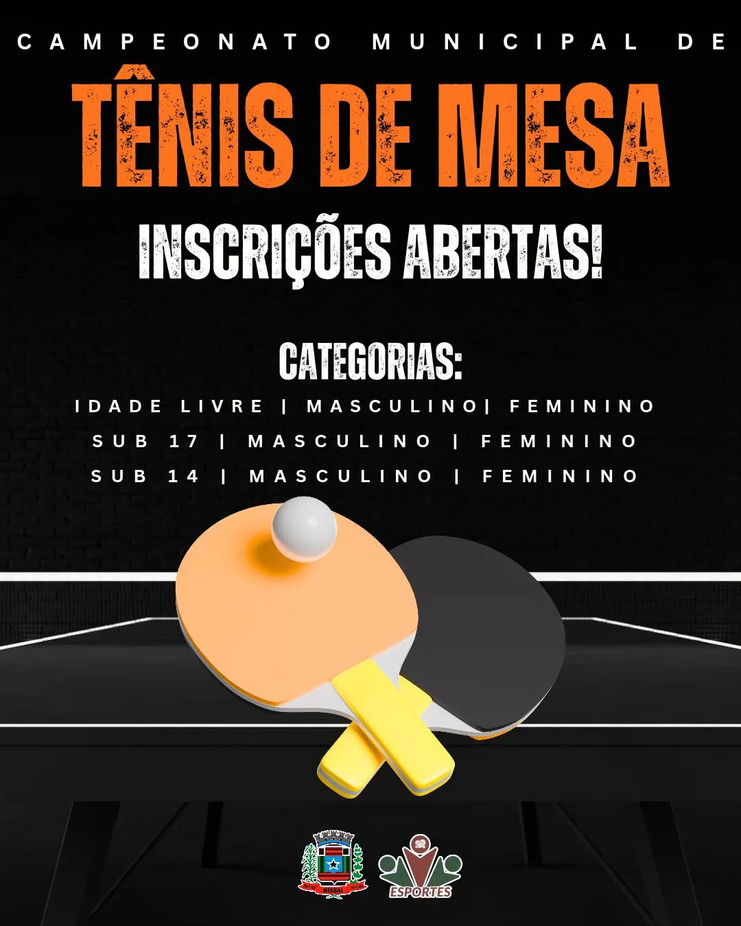 Estão abertas inscrições para Municipal de Tênis de Mesa