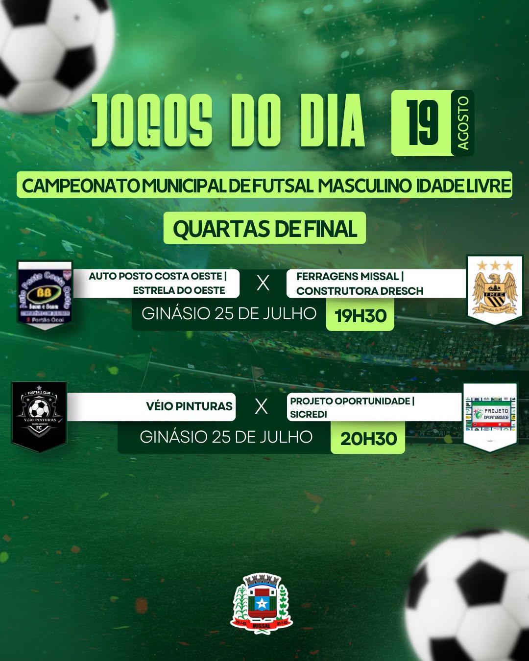 Quartas de final do Masculino Idade Livre iniciam dia 19 de agosto